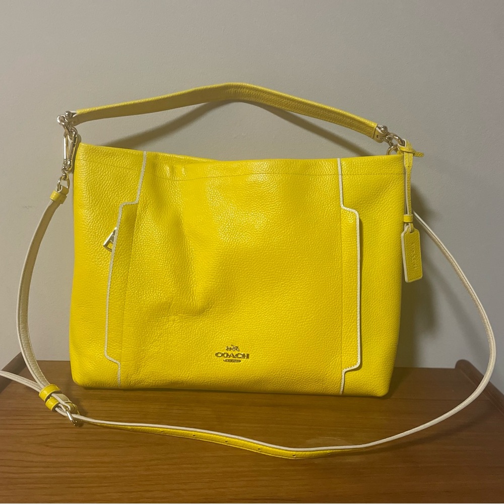 COACH Yellow Pebbled Leather Hobo Shoulder / Cross Body Purse Bag